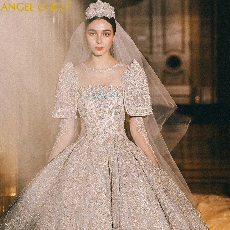 Luxury Wedding Dress Bride Shawl Long-Sleeved Sexy Maternity Dress For Pregnant Women Dubai Arabic Bridal Gown Beading Sequins