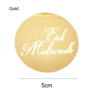 5cm Eid Mubarak Acrylic Cupcake Topper Gold Ramadan Mubarak Circle Cake Topper for Hajj Mubarak Muslim Eid Cake Decorations 1pc