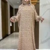 New Ramadan Muslim Two Hats Abaya Dubai Turkey Islam Prayer Clothes Floral Cotton Long Dress Islam Women Dress Kaftan