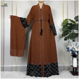2024 For Women Elegant Dresses Dubai Party Outfits Long Sleeved Chiffon Dashiki Muslim Women Robe Open African Abaya Clothing