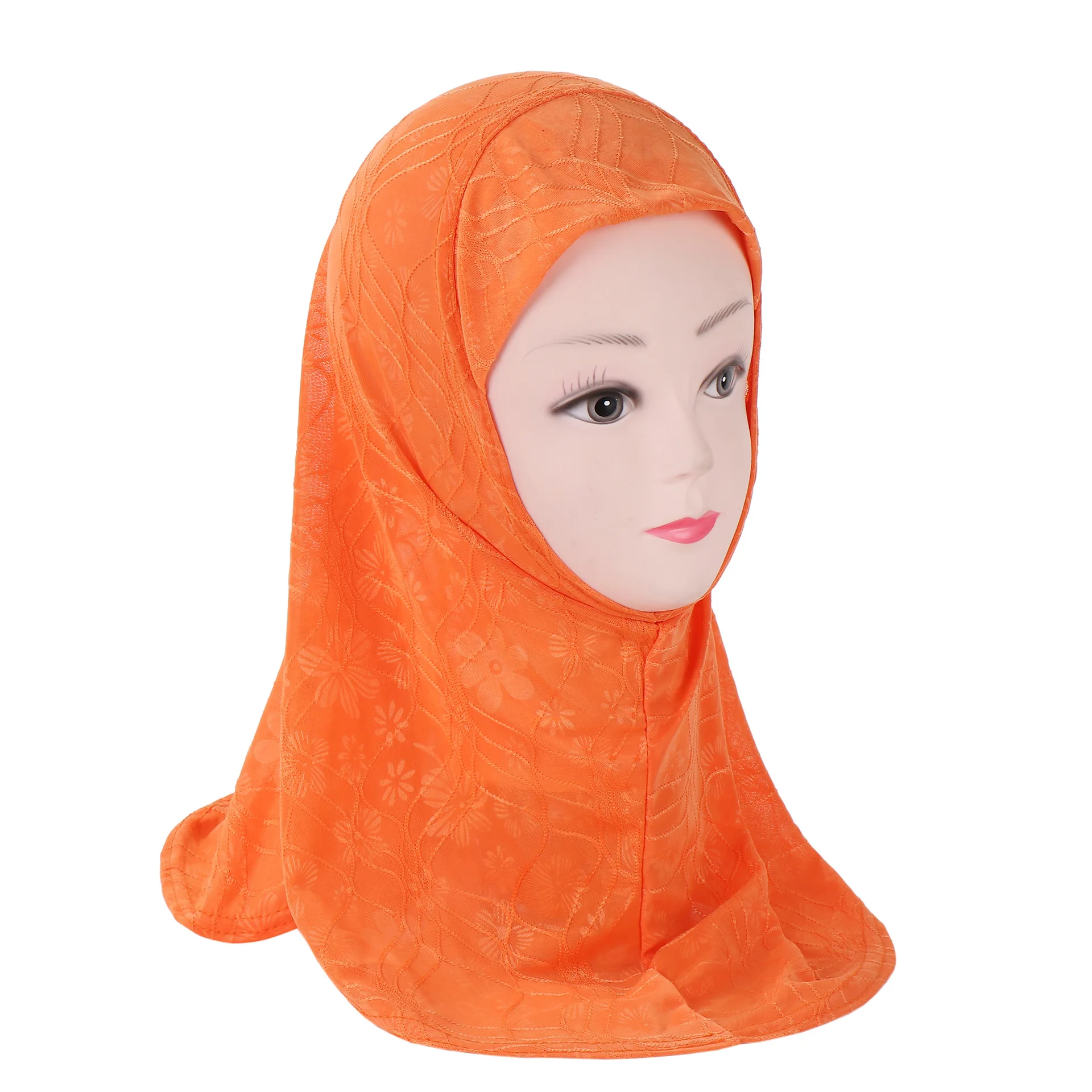 2-6 Years Old Kids Girls Hijab Muslim Arabic Headscarf One Piece Amira Turban Instant Scarf Children Pull On Head Wrap Niqab Hat