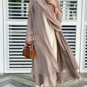 Fashion Chiffon Abaya Kimono Dubai Muslim Cardigan Abayas Women Casual Robe female Islam Clothes With Belt F2664