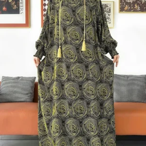 New Ramadan Muslim Double Hat Long Sleeve Abaya Dubai Turkey Islam Prayer Garment Cotton Jacquard Fabric Islam Women Kaftan