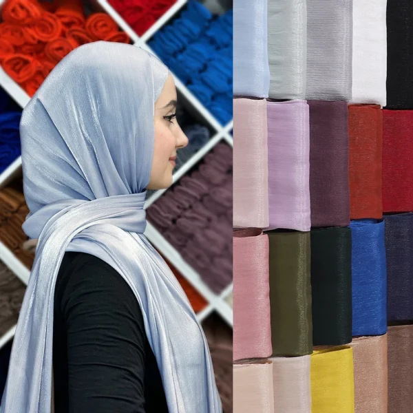 New 70*175CM Island Satin Chiffon Hijab Khimar Arabic Islam Muslim Scarf Women Shimmer Musulmans Femme Crepe Smooth Bright Shawl