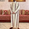 New Muslim Jubba Thobe Clothes Men Hoodie Ramadan Spring Autumn Abaya Dubai Turkey Islamic Clothing Male Casual Loose Red Stripe