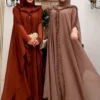 Eid Muslim Party Hoody Dress Women 2 Piece Chiffon Ramadan Abaya Hooded with Cloak Kaftan Vestidos Largos Robe Jalabiya 2024