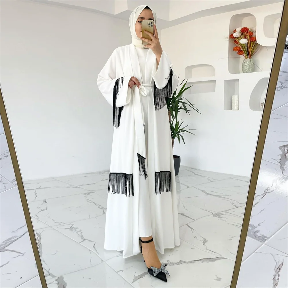 2024 New White Modest Dubai Luxury Eid Abaya African Party Dress For Muslim Women Clothing Palestine Islam Robe Femme Musulmane
