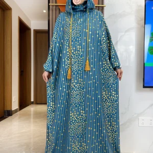 New Cotton Ramadan Muslim Two Hats Abaya Dubai Turkey Islam Prayer Clothes Gold Dust Embroider Abaya Islam Women Dress Kaftan