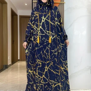 New 2024 Ramadan Muslim Two Hats Abaya Dubai Turkey Islam Prayer Garment Cotton Jacquard Fabric Islam Women Dress Kaftan