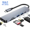 6-in-1 USB C HUB 4K 30Hz Type C to HDMI Adapter PD 87W USB Splitter USB Adapter For Macbook Pro USB3.0 HUB TF SD Multi Converter