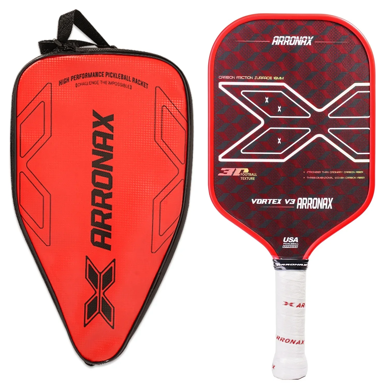 ARRONAX 3D 18K Raw Carbon Fiber Pickleball Paddle 16mm Honeycomb Core Thickness for Spin & Control Paddle Racket
