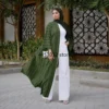 Green Clipped Jacquard Open Abaya Kimono for Muslim Women,Islam Clothing,Dubai,Saudi Robe,Turkish Modest Outfit,Outerwear,Kaftan