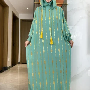 New Cotton Ramadan Muslim Two-Hat Abaya Dubai Turkey Islam Prayer Clothes Gold Dust Dress Islam Women Dress Kaftan