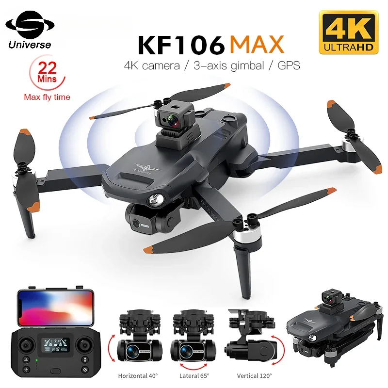 KF106 / KF106MAX 4K Professional Drone With HD Camera Obstacle Avoidance 3-Axis Gimbal 5G WiFi GPS Brushless Quadcopter RC Dron