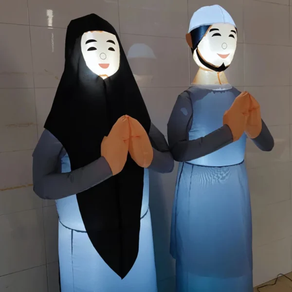 6ft Ramadan Inflatable Decorations Inflatable Eid Mubarak Decoration with LED Lights Islamic Couples Muslim Holidays Outdoor Toy