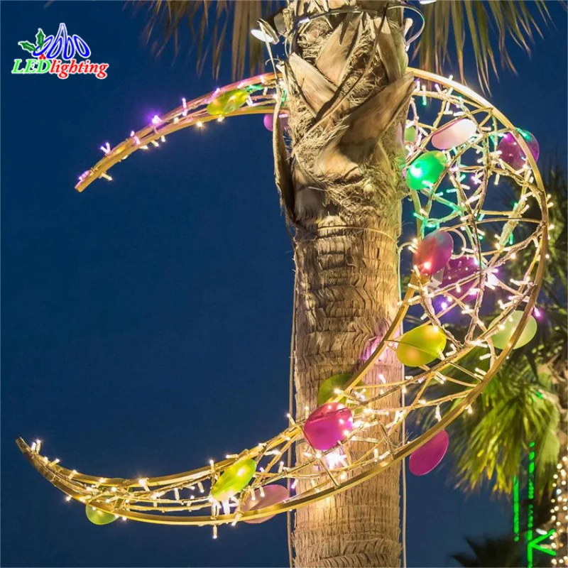 custom.Fairy Moon and Star LED Ramadan Motif Light 2D/3D Motif Decorations Red Emitting Light with IP65 Rating for Eas