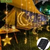Outdoor Solar Lights String New Year Decoration Garden Star Moon Ramadan Party Garlands Garden Decor Lighting 8 Modes Lamps