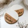Start with Bismillah Engraved Marble Wood Coasters Eid Mubarak Ramadan Home Decor Gift for Islamic Eid Al-Adha Hajj Iftar Item