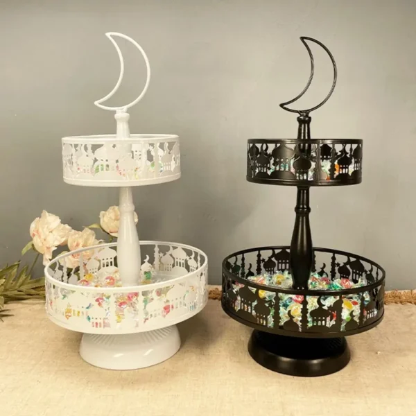 Iron Eid Mubarak Dinner Plate Tray European Moon Star Ramadan Candy Fruit Tray Detachable 2 Layers Candy Dessert Cake Stand