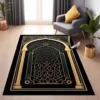 Islamic Carpets for Living Room Decorative Qibla Geometric Rugs Lounge Soft Fluffy Bedside Floor Mats Black Gold Flannel Carpet