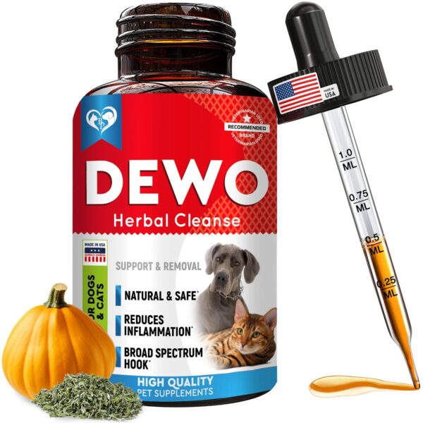 Cats & Dogs Liquid Herbal Medicine & Natural Broad Spectrum Treatment for Tapeworm Whipworm Roundworm and Hookworm   Prevention Medication & Supplement Drops for Kitten and Puppies   Made in USA