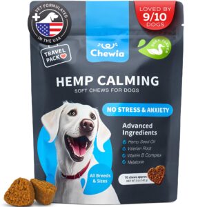 Hemp Calming Chews for Dogs Anxiety   Dog Calming Treats with Melatonin Valerian Root Chamomile Extract & Vitamin B Complex   Travel Pack   Canine Chews for Vet Visits Grooming Travel Fireworks