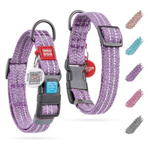 WAUDOG Reflective Cotton Dog Collar Eco Friendly Alt to Nylon Collar for Small Medium and Large Dogs   Pet Collar with QR ID Tag   Puppy Collar for Large Breed Dogs   Adjustable Male Female Dog Collar