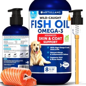 Omega 3 Fish Oil for Dogs   Better Than Salmon Oil   Skin and Coat Defense Liquid Supplement for Allergy Relief   High EPA & DHA for Shedding Mobility Itching Joint & Bone Health Support   8 FL OZ